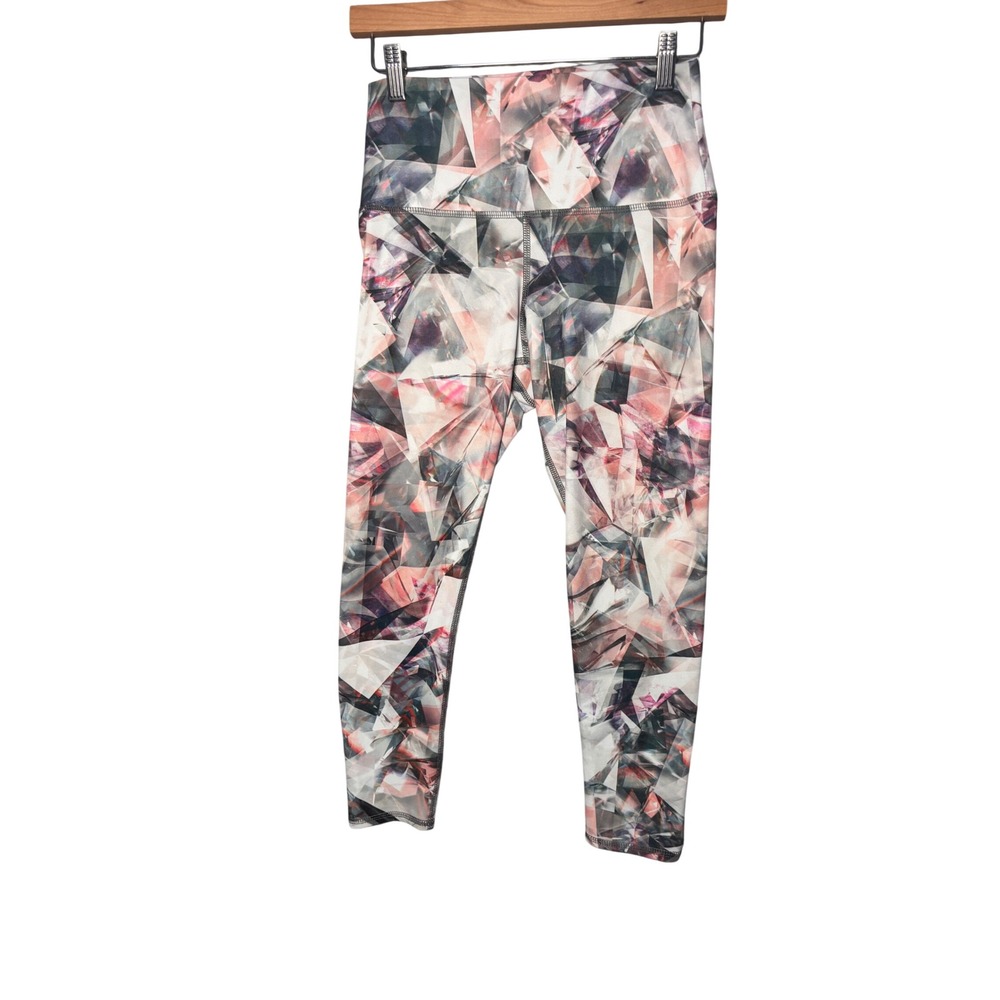 Evolution and Creation Womens Leggings L Pink Geometric Crystal Prism Athleisure